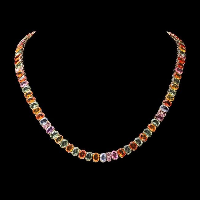 14k Yellow Gold 63ct Sapphire Necklace: Retail: $23,400.00 ****** 14k Yellow Gold 63ct Sapphire Necklace ****** Metal: 14k Solid Yellow Gold / Size: 17.5 / Total Item Weight: 37.0 grams / Country Made: United States / / Main Stone: Sapphire