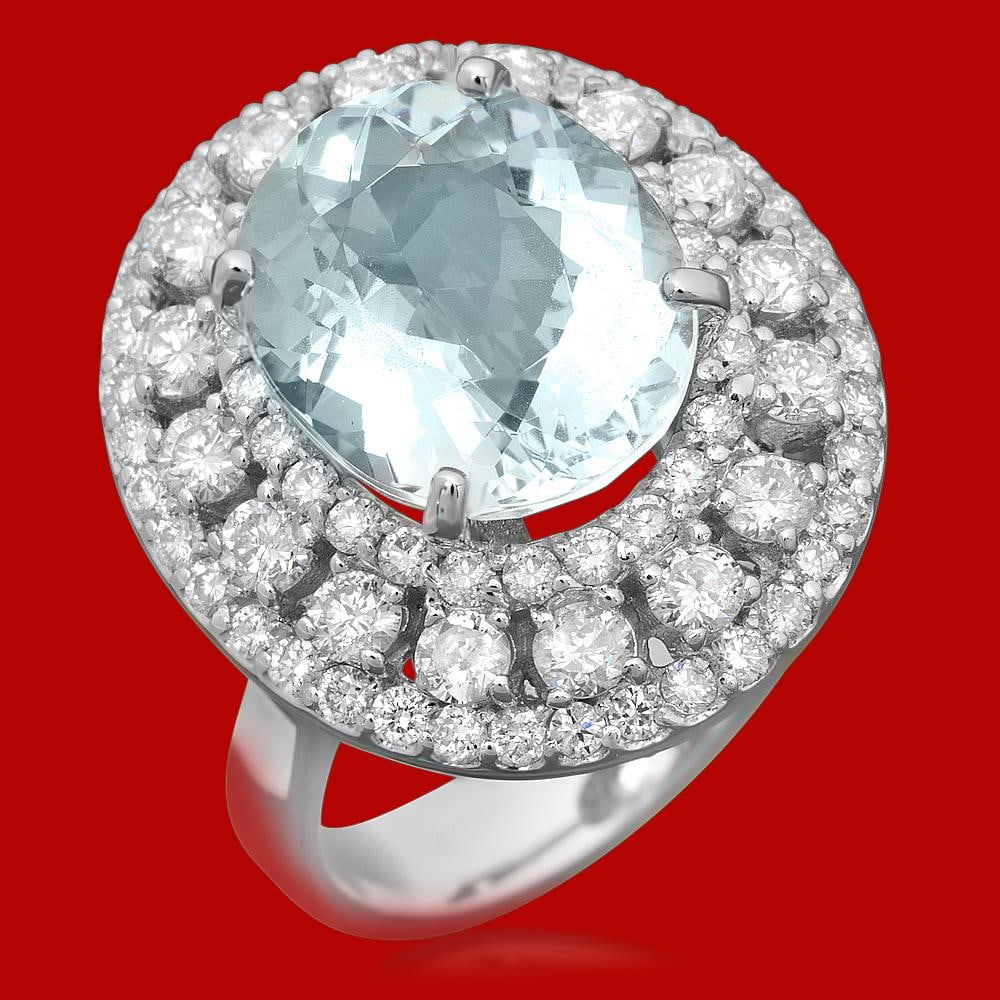 14k Gold 5.78ct Aquamarine 2.05ct Diamond Ring: Retail: $9,800.00 ****** 14k Gold 5.78ct Aquamarine 2.05ct Diamond Ring ****** Metal: 14k Solid White Gold / Size: 7 / Total Item Weight: 10.3 grams / Country Made: United States / / Main Stone: Aquam
