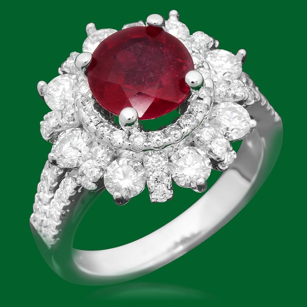14k Gold 2.52ct Ruby 1.90ct Diamond Ring: Retail: $6,800.00 ****** 14k Gold 2.52ct Ruby 1.90ct Diamond Ring ****** Metal: 14k Solid White Gold / Size: 7 / Total Item Weight: 6.9 grams / Country Made: USA / / Main Stone: Ruby / Color: Red / Ca