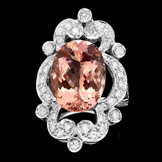 14k Gold 9.00ct Morganite 1.40ct Diamond Ring: Retail: $12,890.00 ****** 14k Gold 9.00ct Morganite 1.40ct Diamond Ring ****** Metal: 14k Solid White Gold / Size: 7.25 / Total Item Weight: 10.5 grams / Country Made: United States / / Main Stone: Mo