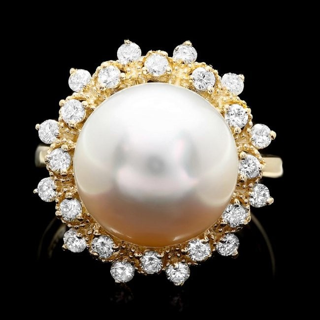 14k Gold 12 X 12mm Pearl 0.70ct Diamond Ring (1 of 4)
