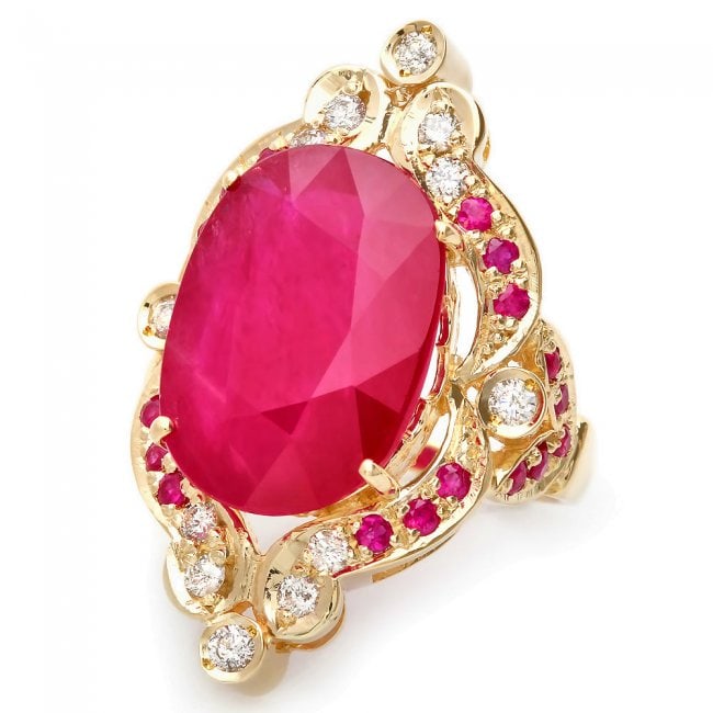 14k Yellow Gold 14.6ct Ruby 0.50ct Diamond Ring: Retail: $8,900.00 ****** 14k Yellow Gold 14.6ct Ruby 0.50ct Diamond Ring ****** Metal: 14k Solid Yellow Gold / Size: 7.5 / Total Item Weight: 12.0 grams / Country Made: United States / / Main Stone: R