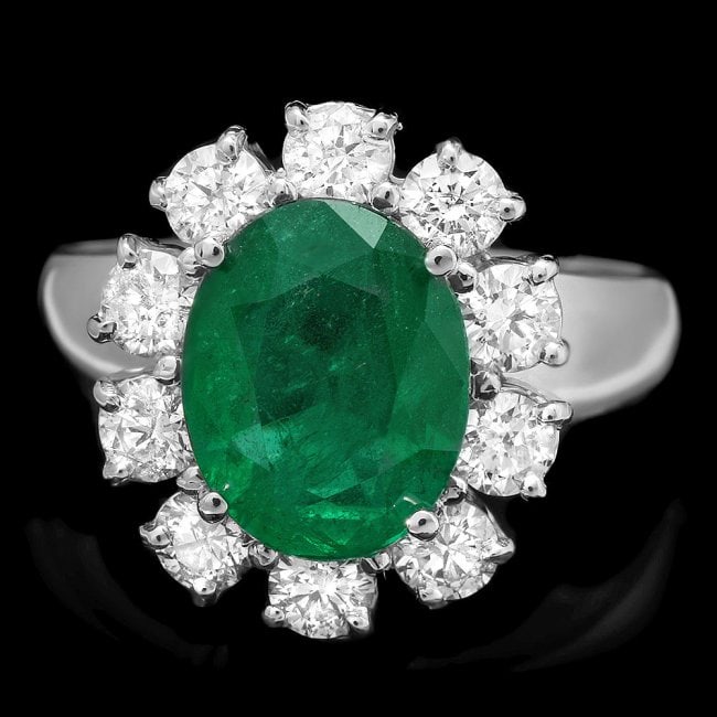 14k White Gold 3.00ct Emerald 1.10ct Diamond Ring (1 of 4)
