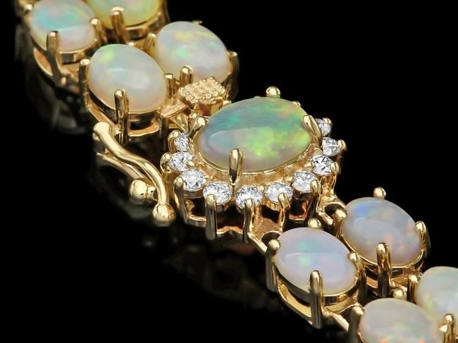 14k Yellow Gold 17ct Opal 0.50ct Diamond Bracelet - 2