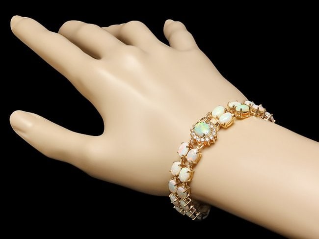 14k Yellow Gold 17ct Opal 0.50ct Diamond Bracelet - 4