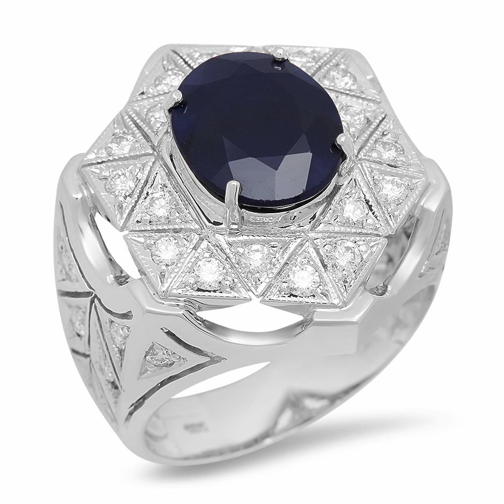 14K Gold 5.01ct Sapphire 1.06cts Diamond Ring: Retail: $7,477.00 ****** 14K Gold 5.01ct Sapphire 1.06cts Diamond Ring ****** Metal: 14K White Gold / Total Item Weight: 11.3 grams / Country Made: United States / Main Stone: Sapphire / Color: Blue