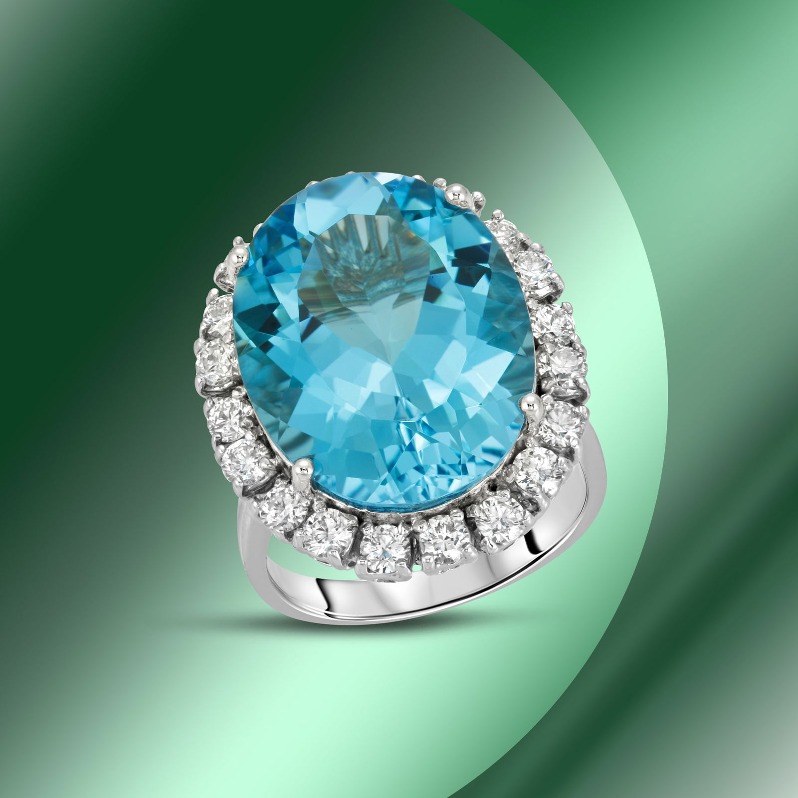 14K Gold 20.11cts Blue Topaz & 1.41cts Diamond Ring: Retail: $11,800***** 14K Gold 20.11cts Blue Topaz & 1.41cts Diamond Ring****** Metal: 14K White Gold/ Total Wt.: 11.1g/ Country Made USA// Main Stone: Topaz / Carat Total Wt: 20.11cts / Treatment: