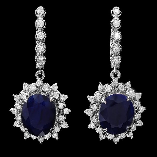 14k Gold 12ct Sapphire 1.70ct Diamond Earrings: Retail: $14,200.00 ****** 14k Gold 12ct Sapphire 1.70ct Diamond Earrings ****** Metal: 14k Solid White Gold / Total Item Weight: 10.0 grams / Country Made: United States / / Main Stone: Sapphire / Col