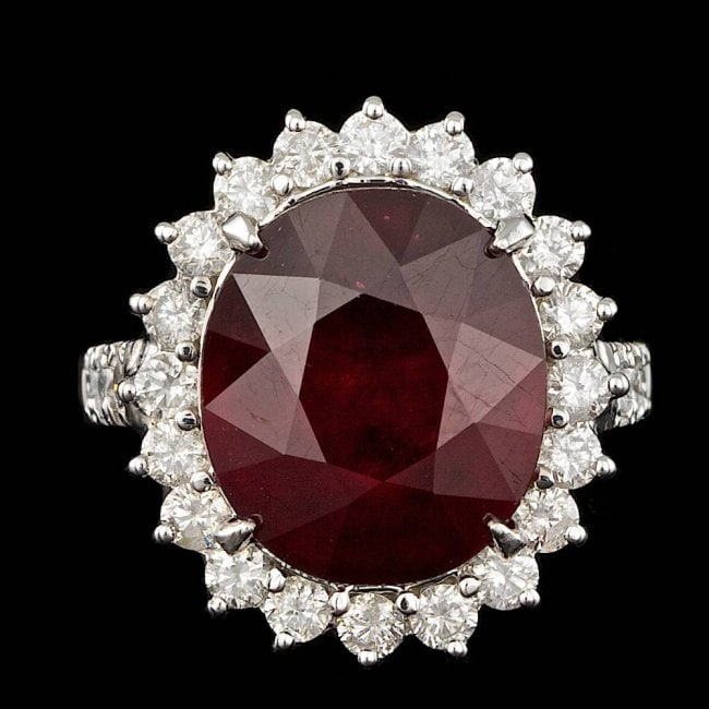 14k White Gold 12.50ct Ruby 1.50ct Diamond Ring: Retail: $9,700.00 ****** 14k White Gold 12.50ct Ruby 1.50ct Diamond Ring ****** Metal: 14k Solid White Gold / Size: 6.5 / Total Item Weight: 9.0 grams / Country Made: United States / / Main Stone: Rub