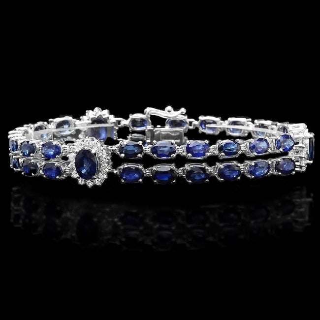 14k Gold 23.00ct Sapphire 1.50ct Diamond Bracelet: Retail: $21,900.00 ****** 14k Gold 23.00ct Sapphire 1.50ct Diamond Bracelet ****** Metal: 14k Solid White Gold / Size: 7.5 / Total Item Weight: 19.5 grams / Country Made: United States / / Main Stone: