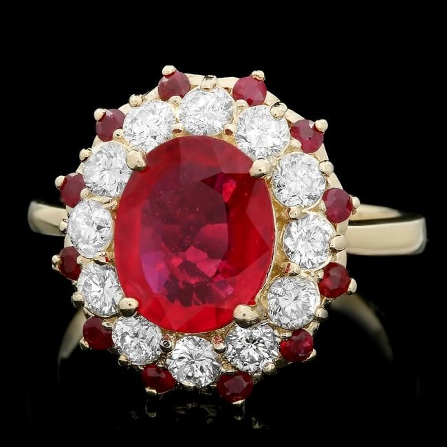 14k Yellow Gold 3.5ct Ruby 1.10ct Diamond Ring: Retail: $8,000.00 ****** 14k Yellow Gold 3.5ct Ruby 1.10ct Diamond Ring ****** Metal: 14k Solid Yellow Gold / Size: 7.5 / Total Item Weight: 6.0 grams / Country Made: United States / / Main Stone: Rub