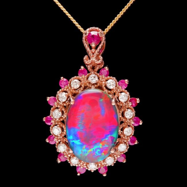 14k Rose Gold 3.50ct Opal 0.35ct Diamond Pendant (1 of 4)