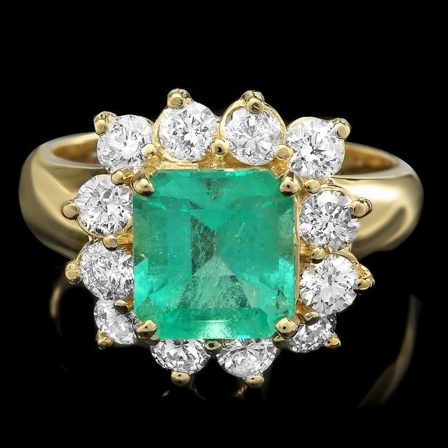 14k Gold 2.50ct Emerald 1.36ct Diamond Ring (1 of 4)