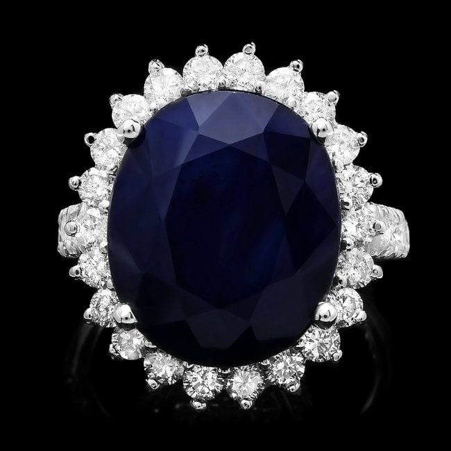 14k Gold 14.20ct Sapphire 1.59ct Diamond Ring: Retail: $10,500.00 ****** 14k Gold 14.20ct Sapphire 1.59ct Diamond Ring ****** Metal: 14k Solid White Gold / Size: 7.5 / Total Item Weight: 10.1 grams / Country Made: United States / / Main Stone: Sap