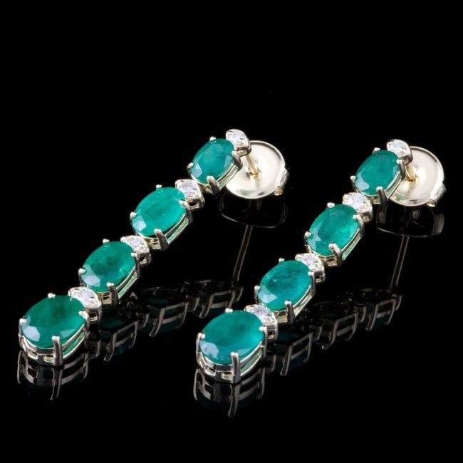 14k Gold 6.00ct Emerald 0.40ct Diamond Earrings (1 of 3)