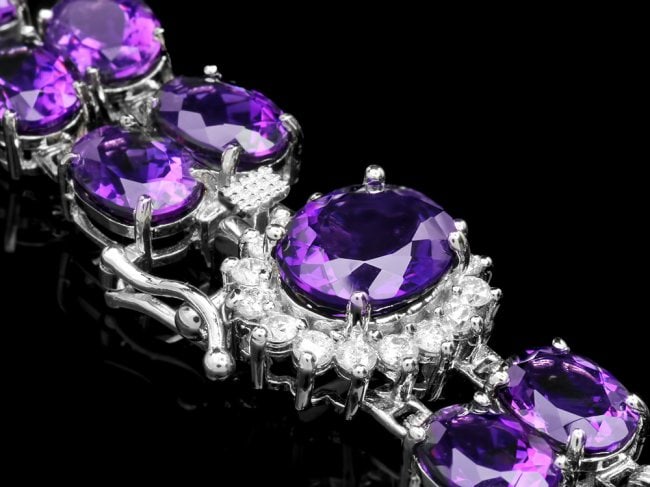 14k Gold 43ct Amethyst 0.60ct Diamond Bracelet: Retail: $14,500.00 ****** 14k Gold 43ct Amethyst 0.60ct Diamond Bracelet ****** Metal: 14k Solid White Gold / Size: 7.5 / Total Item Weight: 25.0 grams / Country Made: United States / / Main Stone: Am
