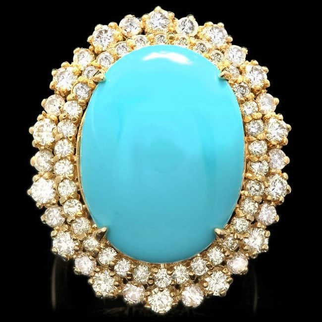14k Gold 12.00ct Turquoise 2.05ct Diamond Ring (1 of 5)