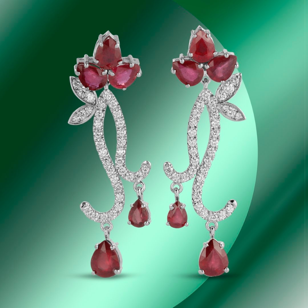 14K Gold 16.11cts Ruby & 2.02cts Diamond Earrings (1 of 4)
