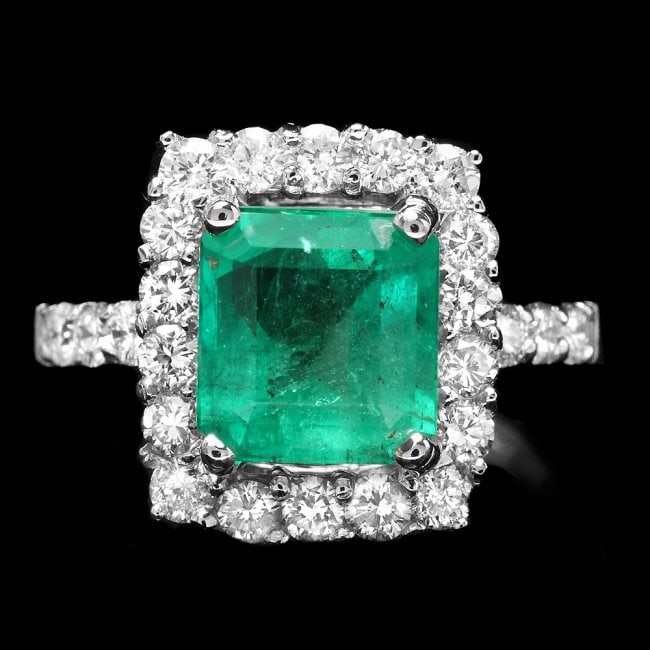 14k White Gold 1.50ct Emerald 1.15ct Diamond Ring (1 of 4)