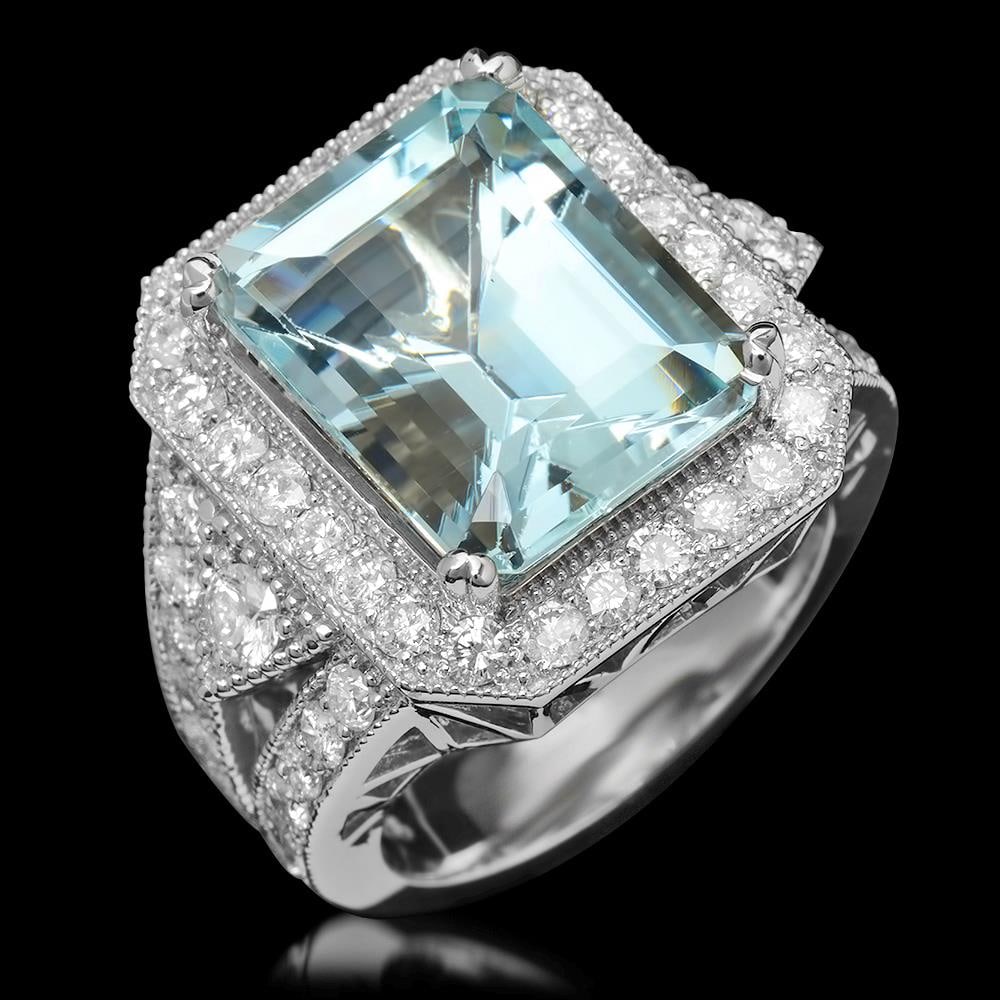 14K Gold 9.55ct Aquamarine & 2.10ct Diamond Ring (1 of 5)