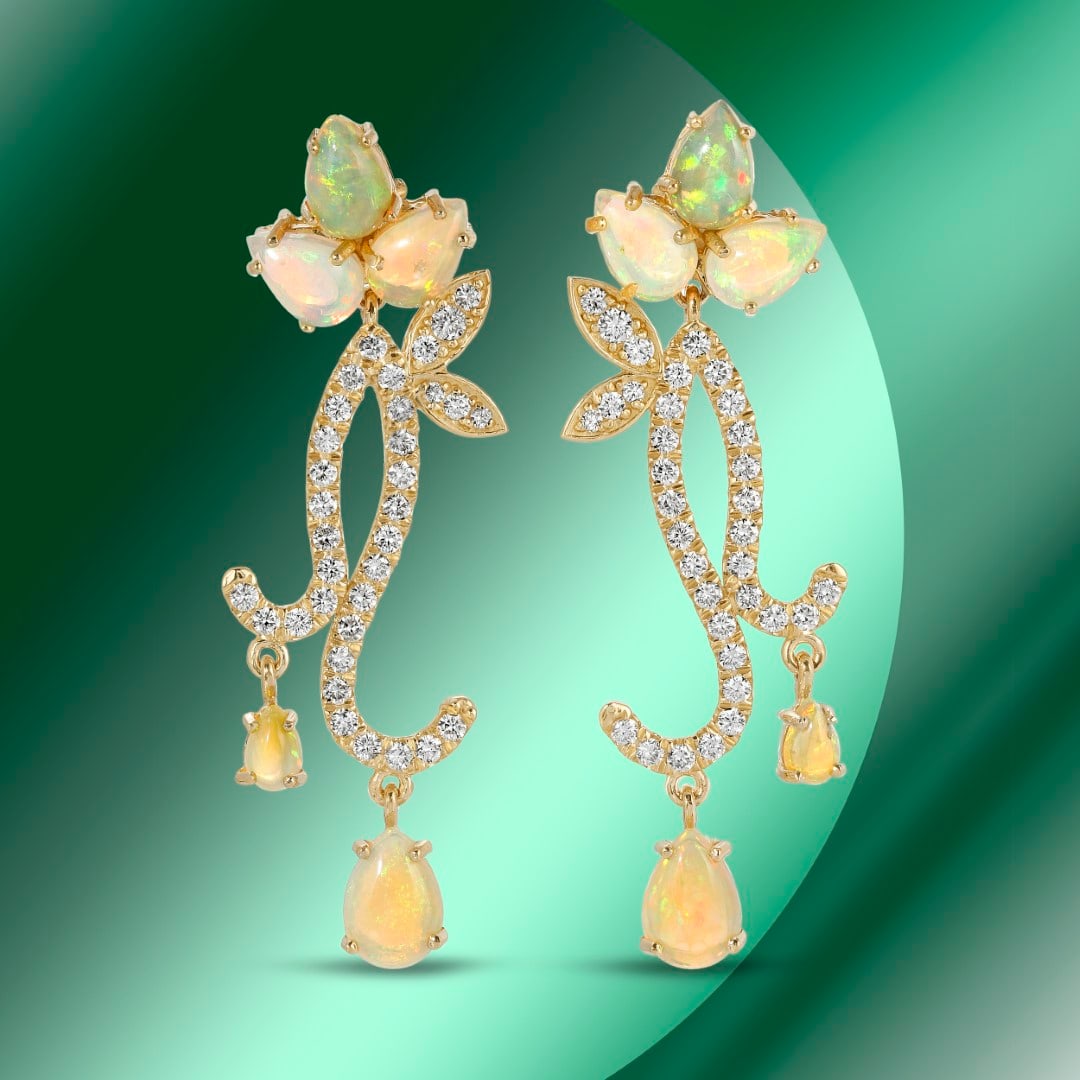 14K Gold 15.12cts Opal & 2.11cts Diamond Earrings (1 of 4)