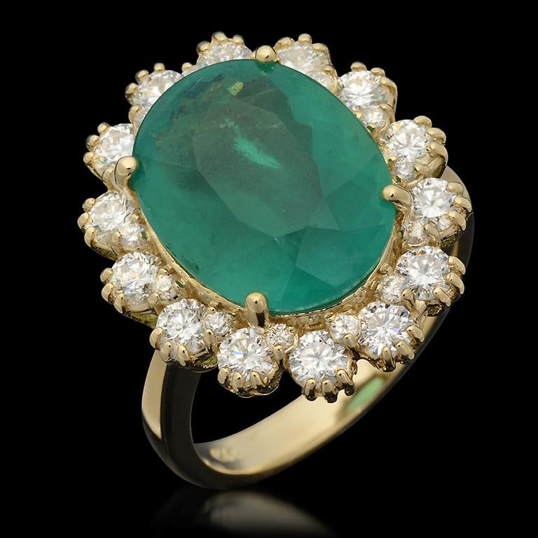 14K Gold 6.80ct Emerald 1.42ct Diamond Ring (1 of 4)