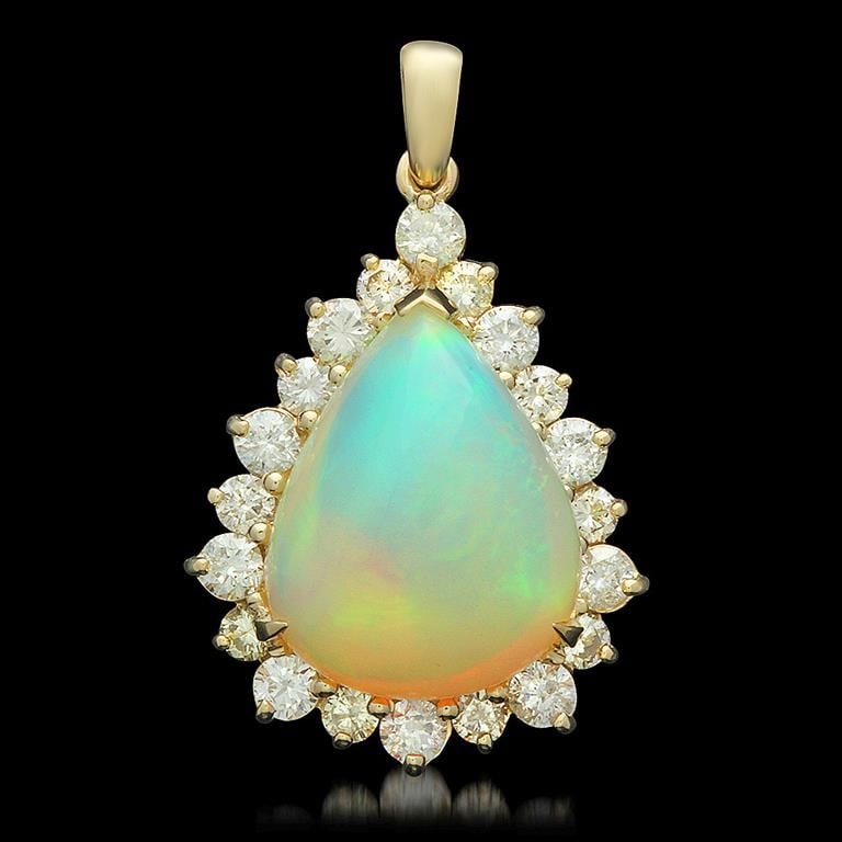14K Gold 10.78ct Opal 2.15ct Diamond Pendant (1 of 3)