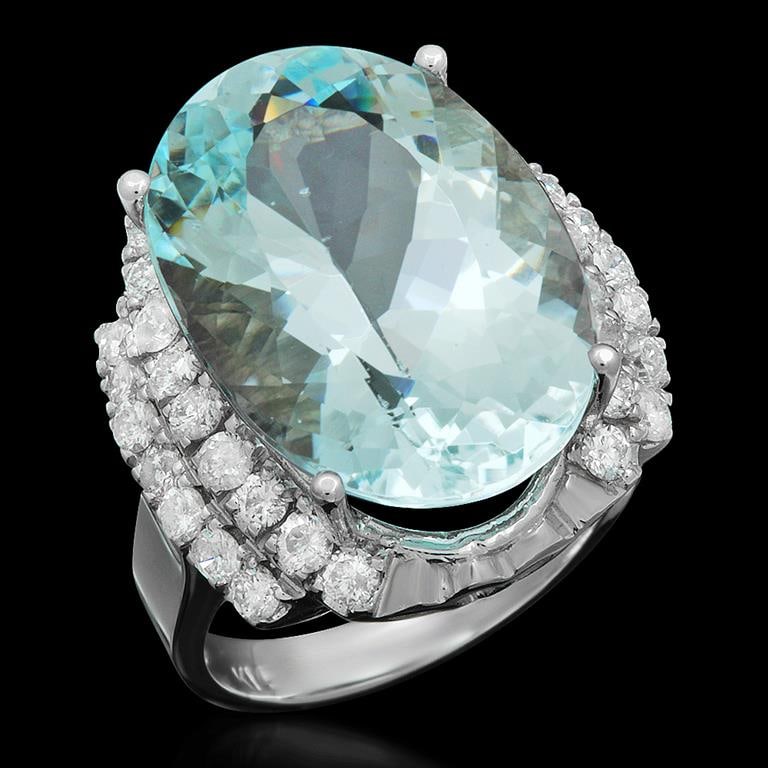 14K Gold 14.95ct Aquamarine 1.17ct Diamond Ring (1 of 4)