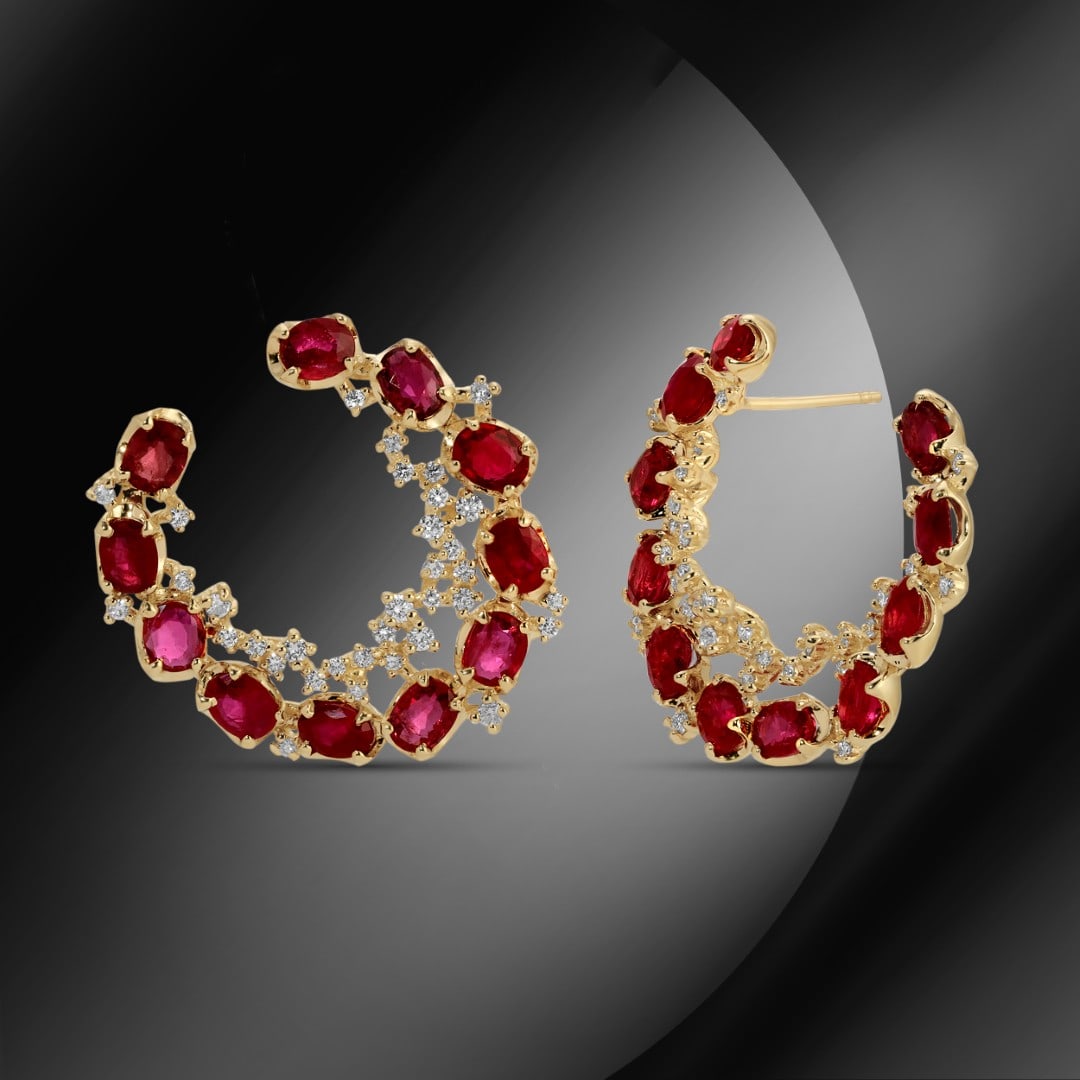 14K Gold 6.90cts Ruby & 0.59cts Diamond Earrings - 2