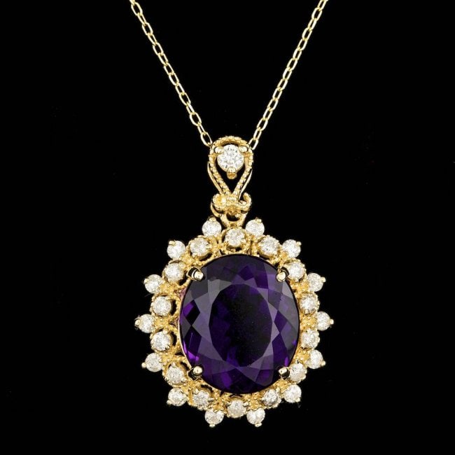 14k Gold 8.00ct Amethyst 0.90ct Diamond Pendant (1 of 5)