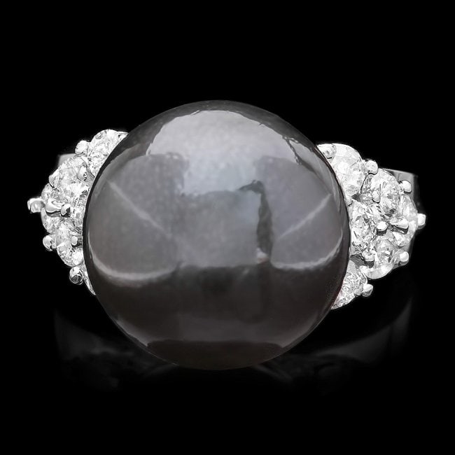 14k Gold 13 X 13mm Pearl 0.85ct Diamond Ring (1 of 4)