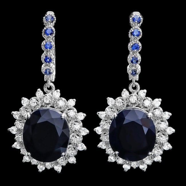14k Gold 18.5ct Sapphire 1.50ct Diamond Earrings: Retail: $9,100.00 ****** 14k Gold 18.5ct Sapphire 1.50ct Diamond Earrings ****** Metal: 14k Solid White Gold / Total Item Weight: 11.0 grams / Country Made: United States / / Main Stone: Sapphire / Co