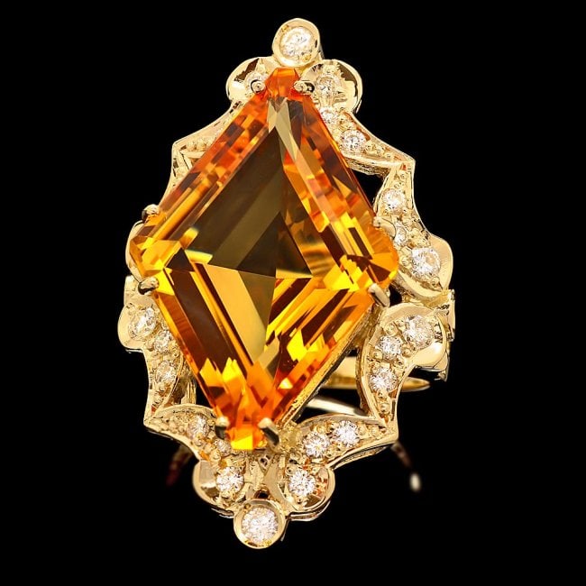 14k Gold 16.00ct Citrine 1.00ct Diamond Ring (1 of 5)