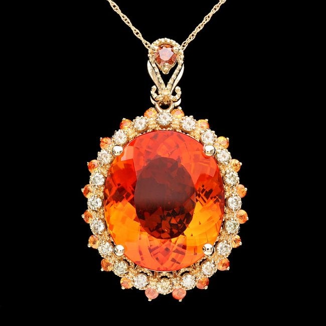 14k Gold 19.00ct Citrine 0.90ct Diamond 0.50ct Sapphire Pendant (1 of 5)