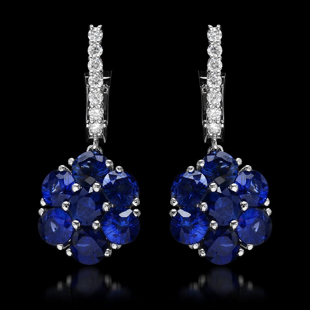 14k White Gold 5.64ct Sapphire 0.58ct Diamond Earrings (1 of 4)