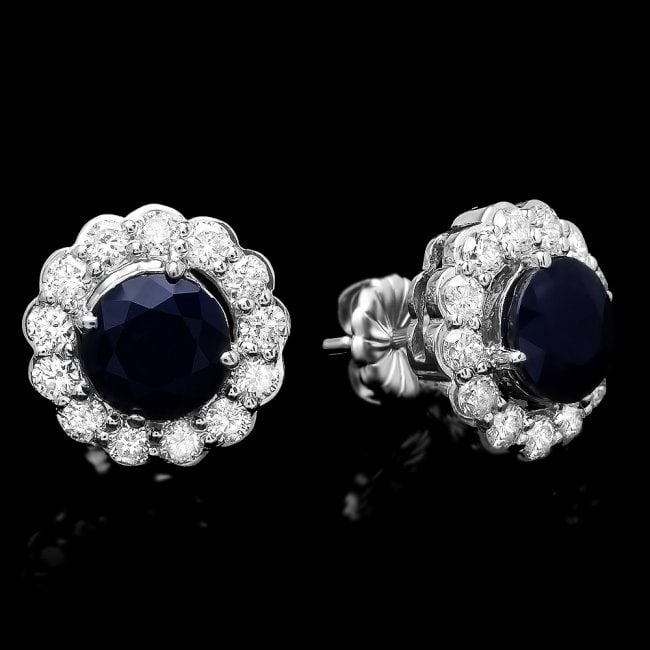 14k Gold 3.70ct Sapphire 1.5ct Diamond Earrings (1 of 3)