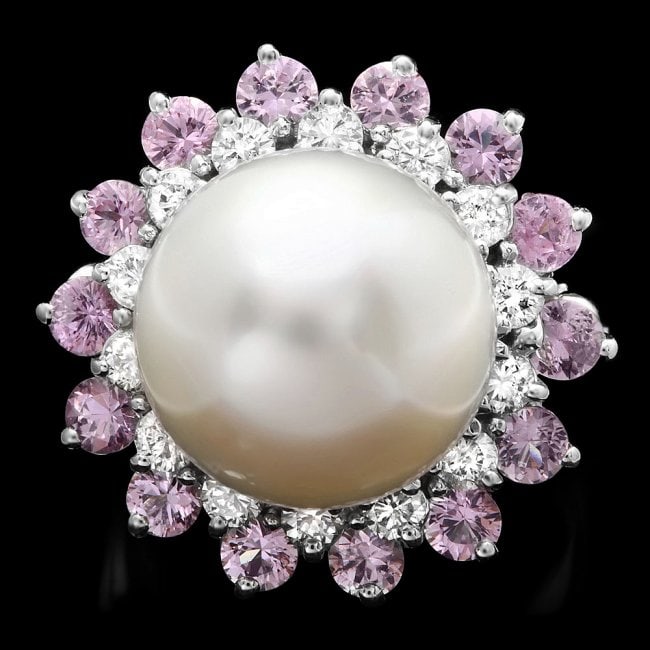 14k Gold 13 X 13mm Pearl 0.75ct Diamond Ring: Retail: $8,700.00 ****** 14k Gold 13 X 13mm Pearl 0.75ct Diamond Ring ****** Metal: 14k Solid White Gold / Size: 7 / Total Item Weight: 11 grams / Country Made: United States / / Main Stone: Pearl / C