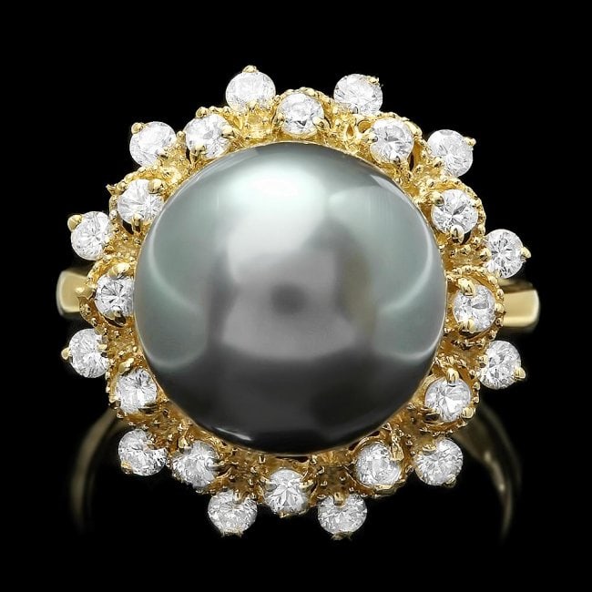 14k Gold 12 X 12mm Pearl 0.80ct Diamond Ring (1 of 4)
