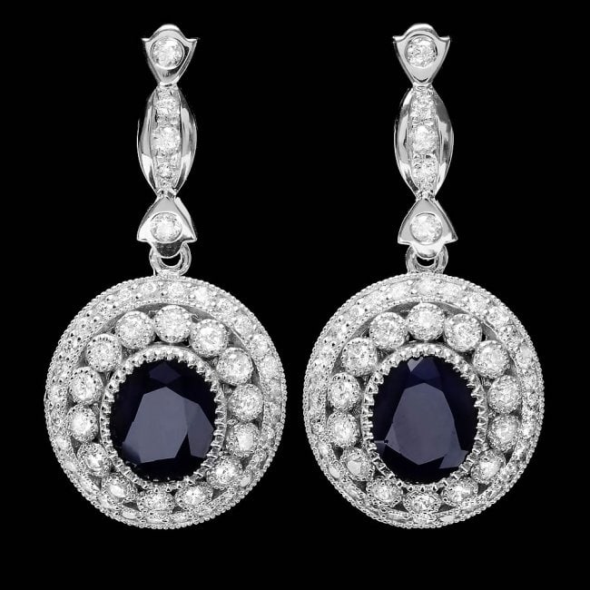 14k Gold 6ct Sapphire 2.55ct Diamond Earrings: Retail: $10,600.00 ****** 14k Gold 6ct Sapphire 2.55ct Diamond Earrings ****** Metal: 14k Solid White Gold / Total Item Weight: 12.8 grams / Country Made: United States / / Main Stone: Sapphire / Colo