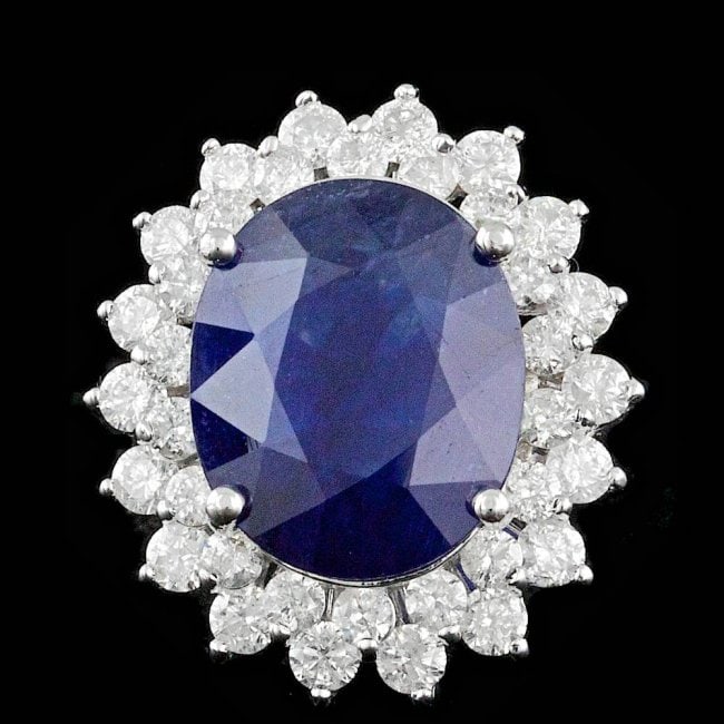 14k Gold 11.00ct Sapphire 2.50ct Diamond Ring (1 of 5)