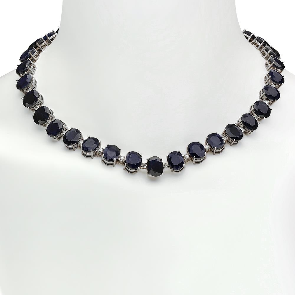 14K Gold 144.55ct Sapphire 4.25ct Diamond Necklace (1 of 5)