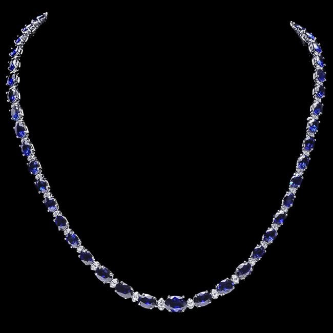 14k Gold 29ct Sapphire 1.10ct Diamond Necklace: Retail: $26,800.00 ****** 14k Gold 29ct Sapphire 1.10ct Diamond Necklace ****** Metal: 14k Solid White Gold / Size: 17 / Total Item Weight: 21.0 grams / Country Made: United States / / Main Stone: Sap