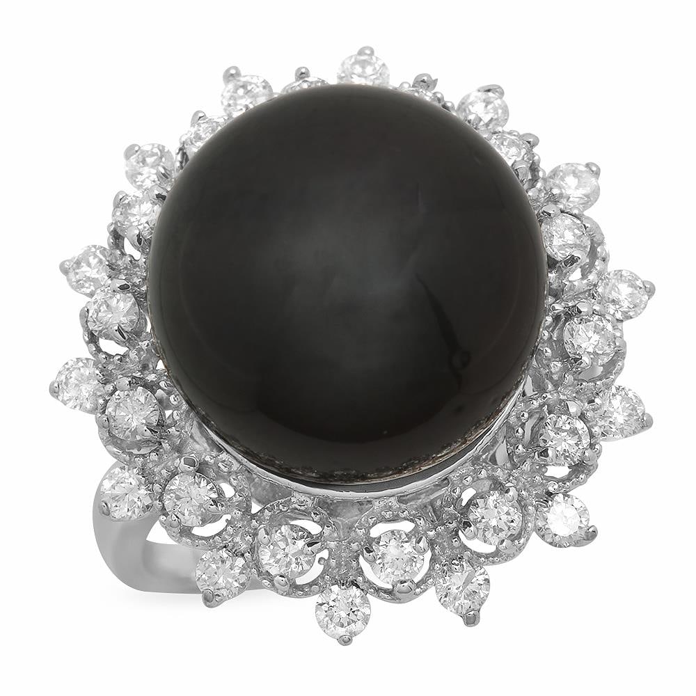 14K Gold 14mm Tahitian Pearl 0.80ct Diamond Ring (1 of 5)