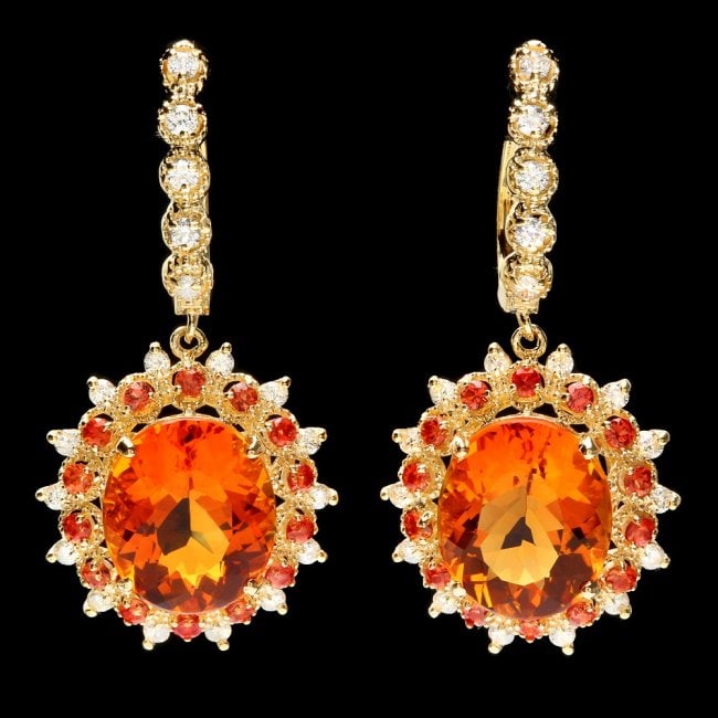14k Gold 11ct Citrine 0.85ct Diamond Earrings (1 of 5)