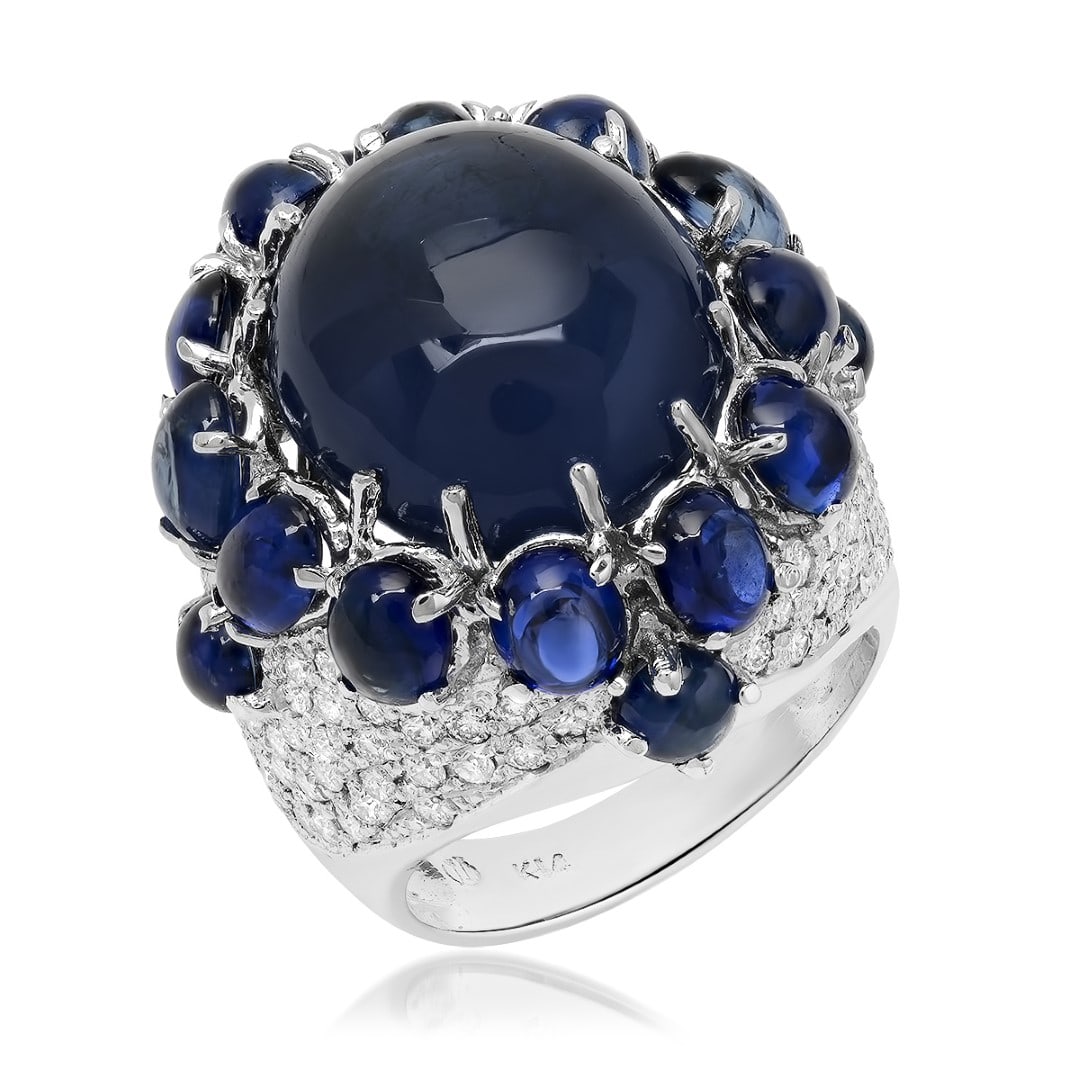 14K White Gold, 18.00.cts Sapphire, 2.25cts Diamond Ring: Retail: $26,700.00****** 14K White Gold, 18.00.cts Sapphire, 2.25cts Diamond Ring******* Metal: 14K White Gold/ Country Made USA// Main Stone: Sapphire/ Adjacent Stone: Diamond/ Main Stone Wt.: 18.00c