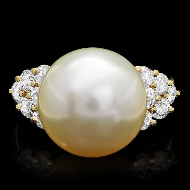 14k Gold 14 X 14mm Pearl 1.15ct Diamond Ring (1 of 4)