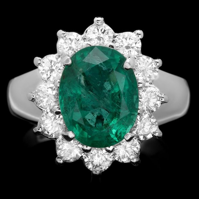 14k White Gold 3.50ct Emerald 1.10ct Diamond Ring (1 of 4)