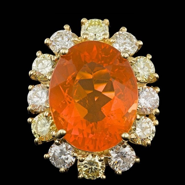 14k Yellow Gold 6.00ct Opal 2.50ct Diamond Ring: Retail: $11,600.00 ****** 14k Yellow Gold 6.00ct Opal 2.50ct Diamond Ring ****** Metal: 14k Solid Yellow Gold / Size: 7 / Total Item Weight: 9.0 grams / Country Made: United States / / Main Stone: Opa