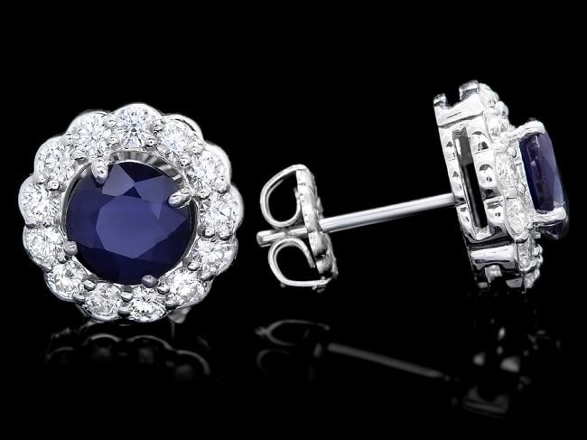 14k Gold 3ct Sapphire 1.15ct Diamond Earrings: Retail: $7,500.00 ****** 14k Gold 3ct Sapphire 1.15ct Diamond Earrings ****** Metal: 14k Solid White Gold / Total Item Weight: 4.5 grams / Country Made: United States / / Main Stone: Sapphire / Color: