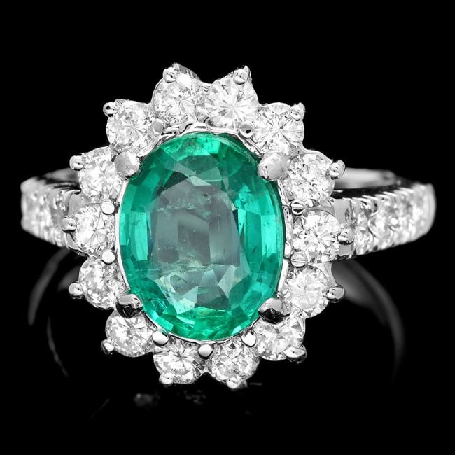 14k White Gold 2.50ct Emerald 1.20ct Diamond Ring (1 of 5)